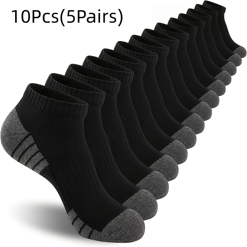 TEMU 10pcs (5-pair) Men's And Women's Cushioned Low-cut Casual Socks, Breathable And Moisture-wicking