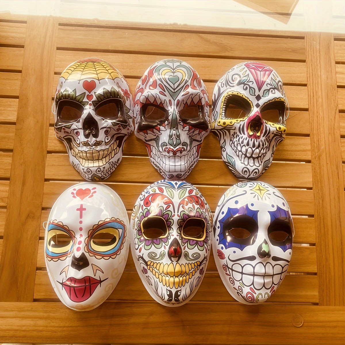 6개 해골 \u0026 죽음의 날 마스크 - 생동감 넘치는 디지털 프린트, 할로윈, 카니발 및 파티에 완벽함 | Temu에서 배송되는 상품 무료  배송 | Temu, image size:1200x1200