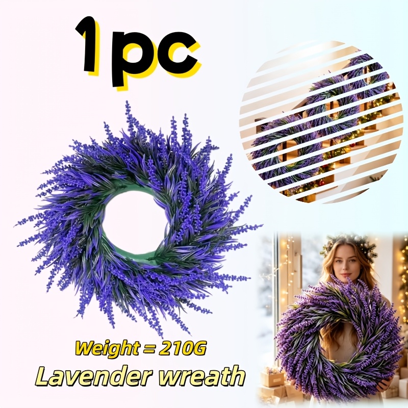 TEMU 1pc Realistic Oversized Lavender Wreath, Maintenance-free, Use, Fade-resistant. Suitable For Modern Minimalist, Home, And Outdoor Use, Easily