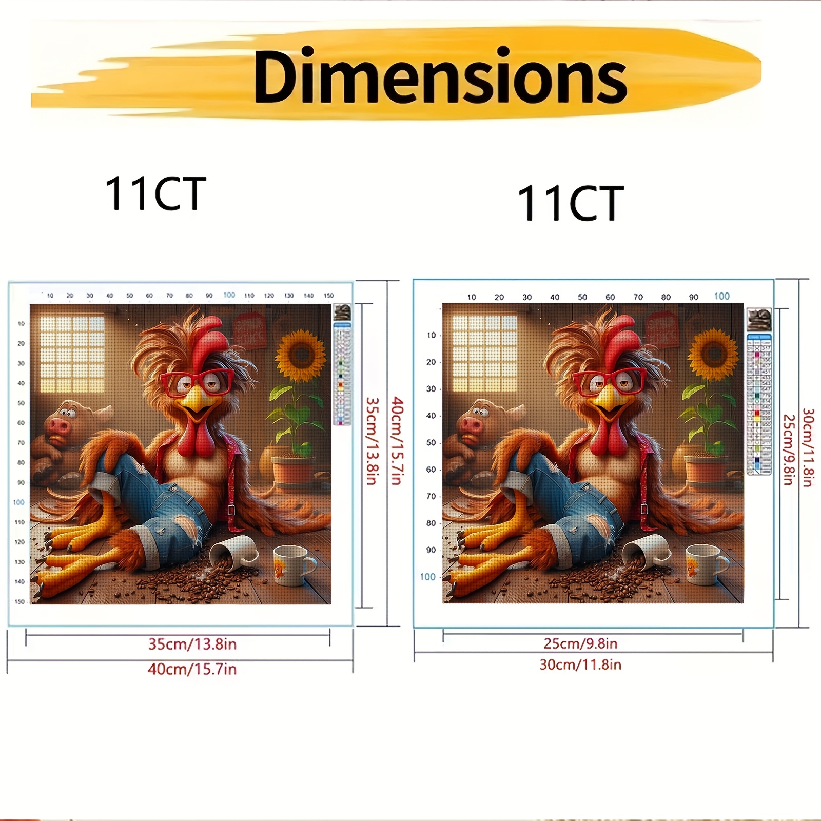 Frameless Printed Fabric Cross Stitch DIY Kit, Rooster Design for Home Decor