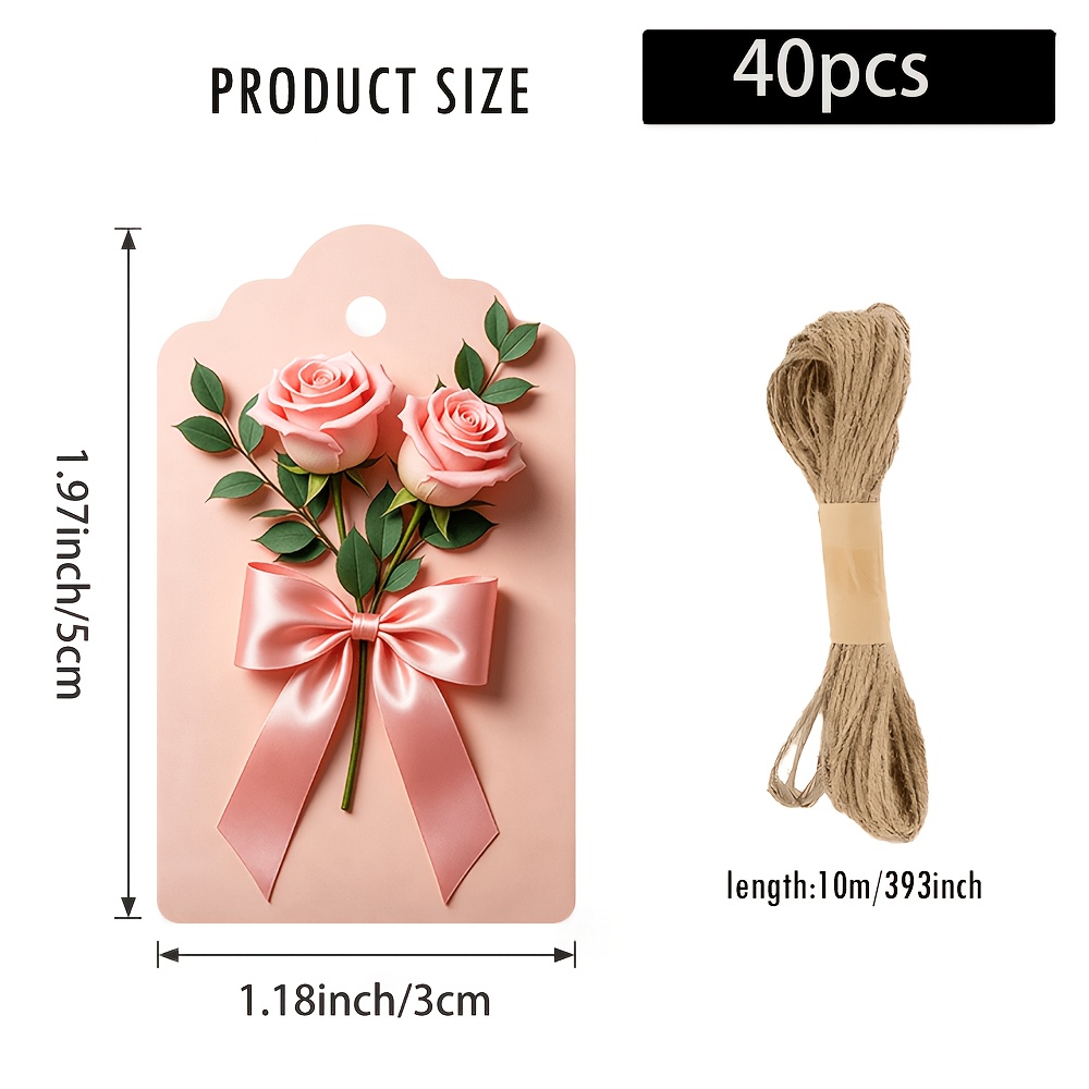 TEMU 40pcs Pink Rose Bow Gift Tags With - Colorful Paper Hang Tags, Suitable For Gift Wrapping, Wedding Favors, Shower, Party Decorations, Gift Box