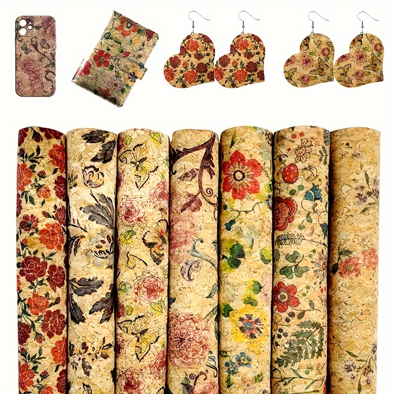 

7pcs Colorful Cork Fabric Sheets, Rose & Butterfly Print, Cork Leather For Diy Crafts, A4 Size 8"x12" (21cm X 30cm), 135gsm For Bags, Home Decor, Sewing Projects, Coin Purses, Wallets, Notebooks