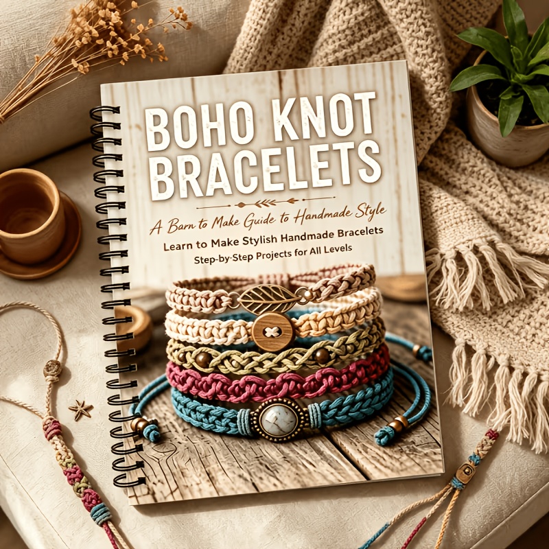 TEMU 1pc Woven Knot Rope Beginner Guidebook, Suitable For Beginners, Bohemian Jewelry Bead Craft Practice Book With Perforated Pages, Retro Knotting