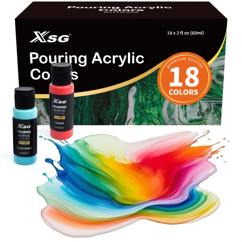 Image of 18- Acrylic Paint Set Suitable For Pouring On Canvas, Wood, Tiles, Rocks - 60ml Bottles With Non-drip Formula For Diy Crafts, Marbling Effects, Resin Art & Multi- Painting Supplies