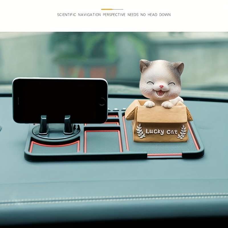 

Cat" Silicone Car Dashboard Mat With Phone Holder - Non-slip, Multi-functional, Vehicles, Red Stitching Detail