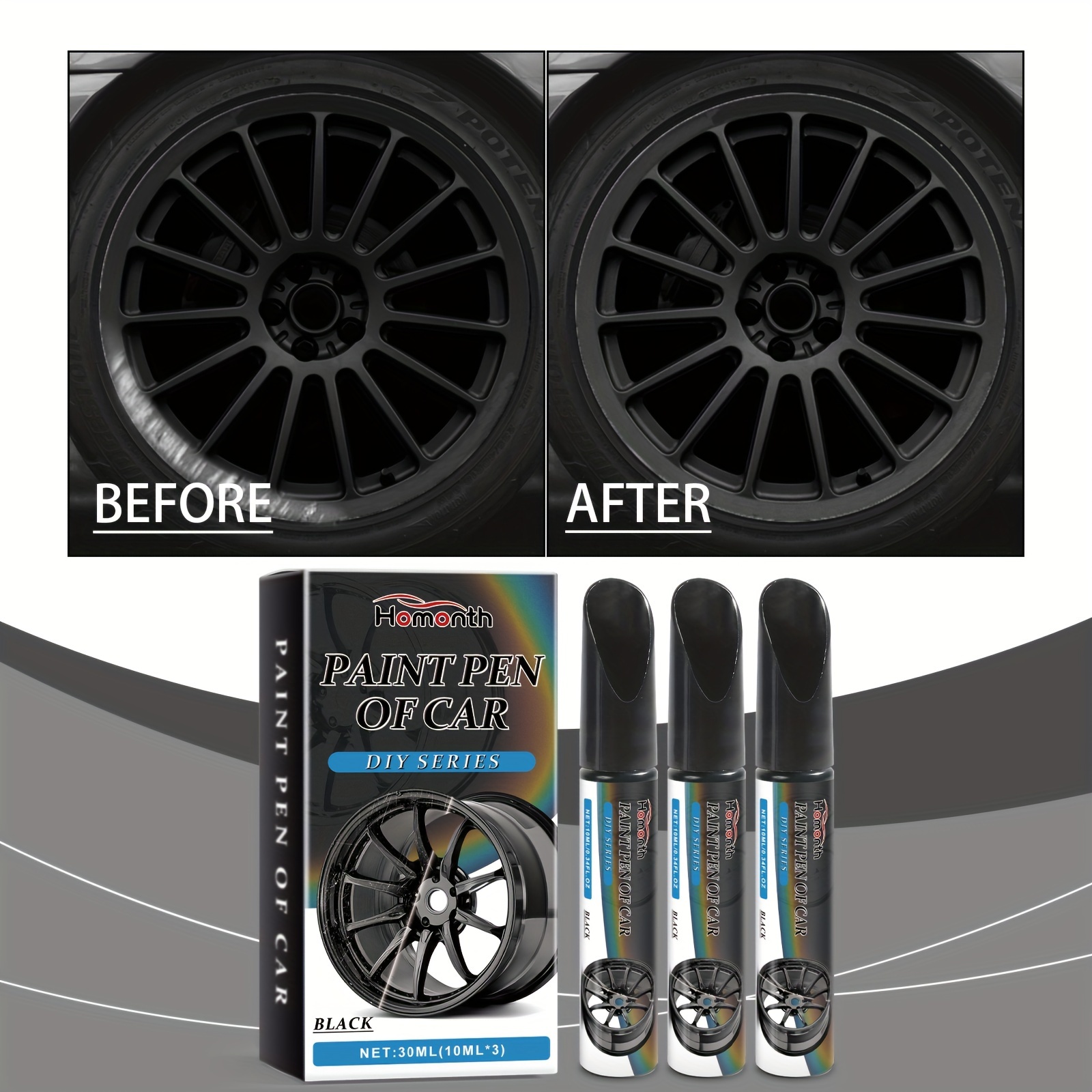 3pcs box black car accessories wheel hub scratch repair pen scratch touch up paint pen for wheel hub spray painting automotive wheel hub  