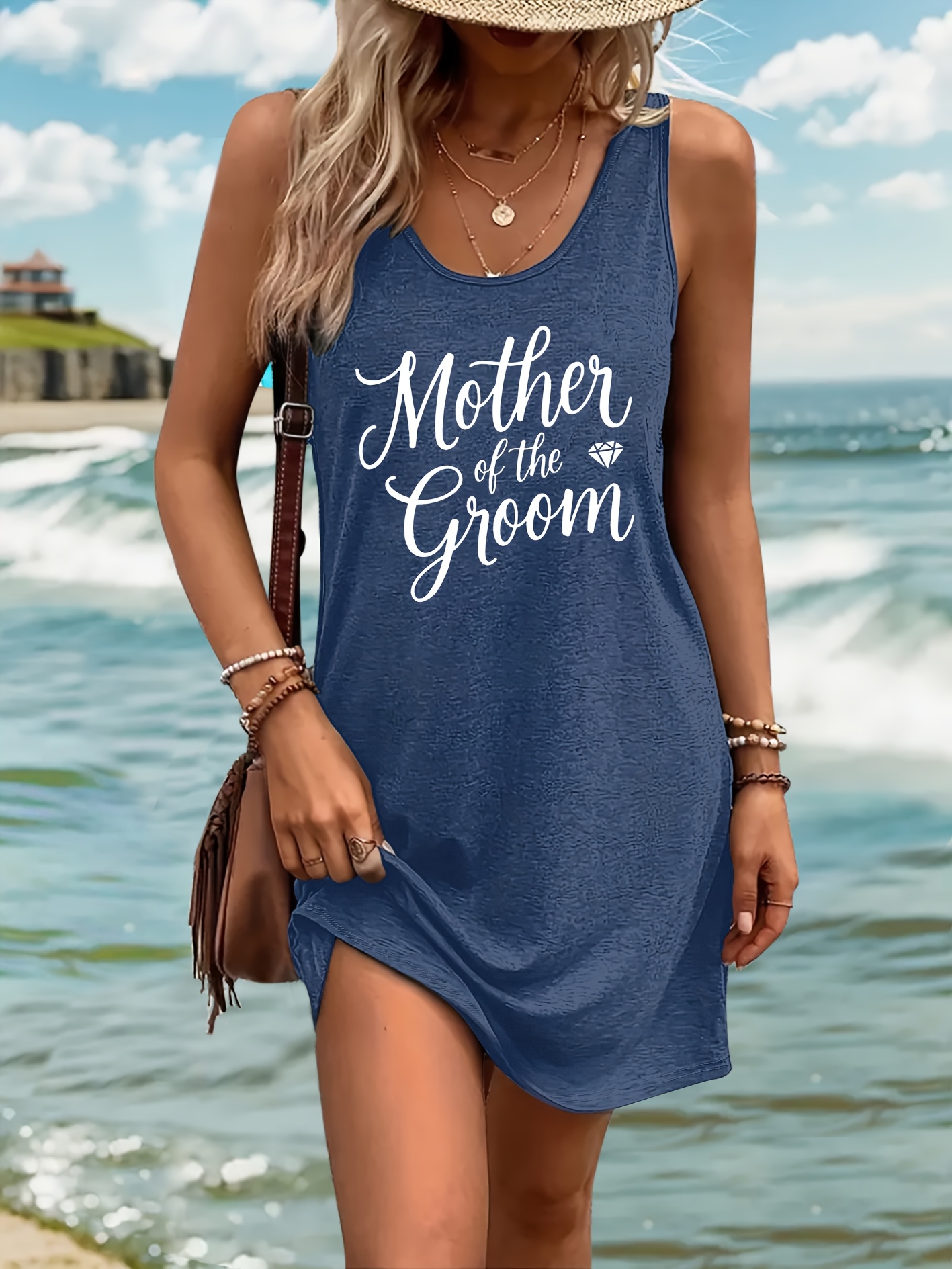 womens casual sleeveless dress mother groom white cursive Temu