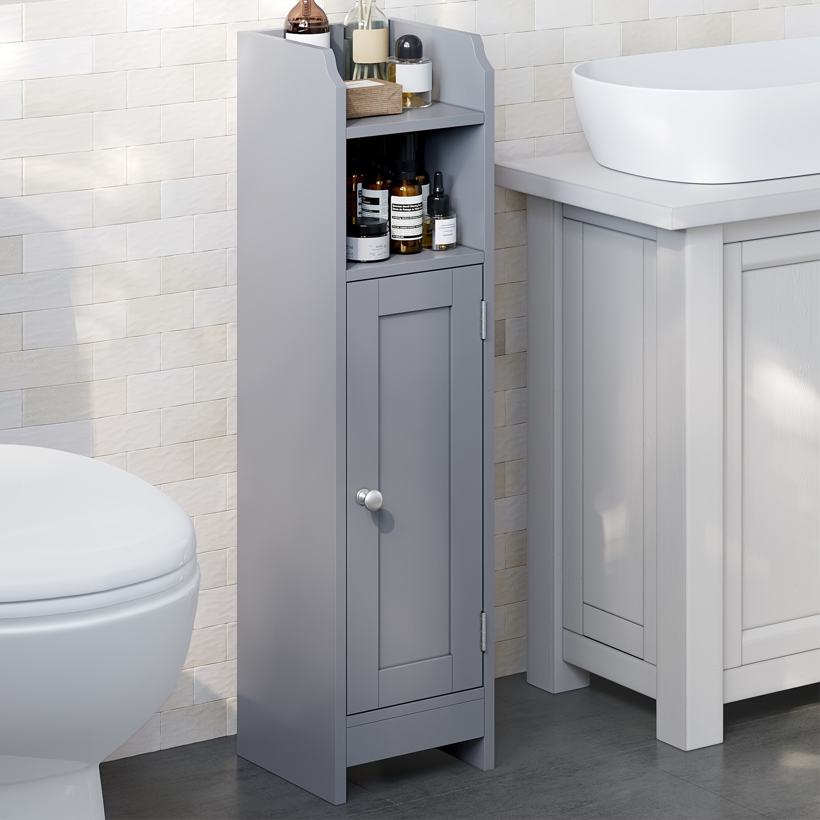 TEMU de sol d'angle de rangement pour salle de bain avec porte et étagères, étroite de rangement pour papier toilette, organisateur de rangement pour