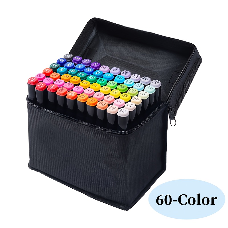 

60-color Marker Set With Dual Tips, Medium Point - Artist & Adult Sketching, Coloring, Illustration Markers - Ink, Ideal For Anime & Art Design, Beginners To Professionals