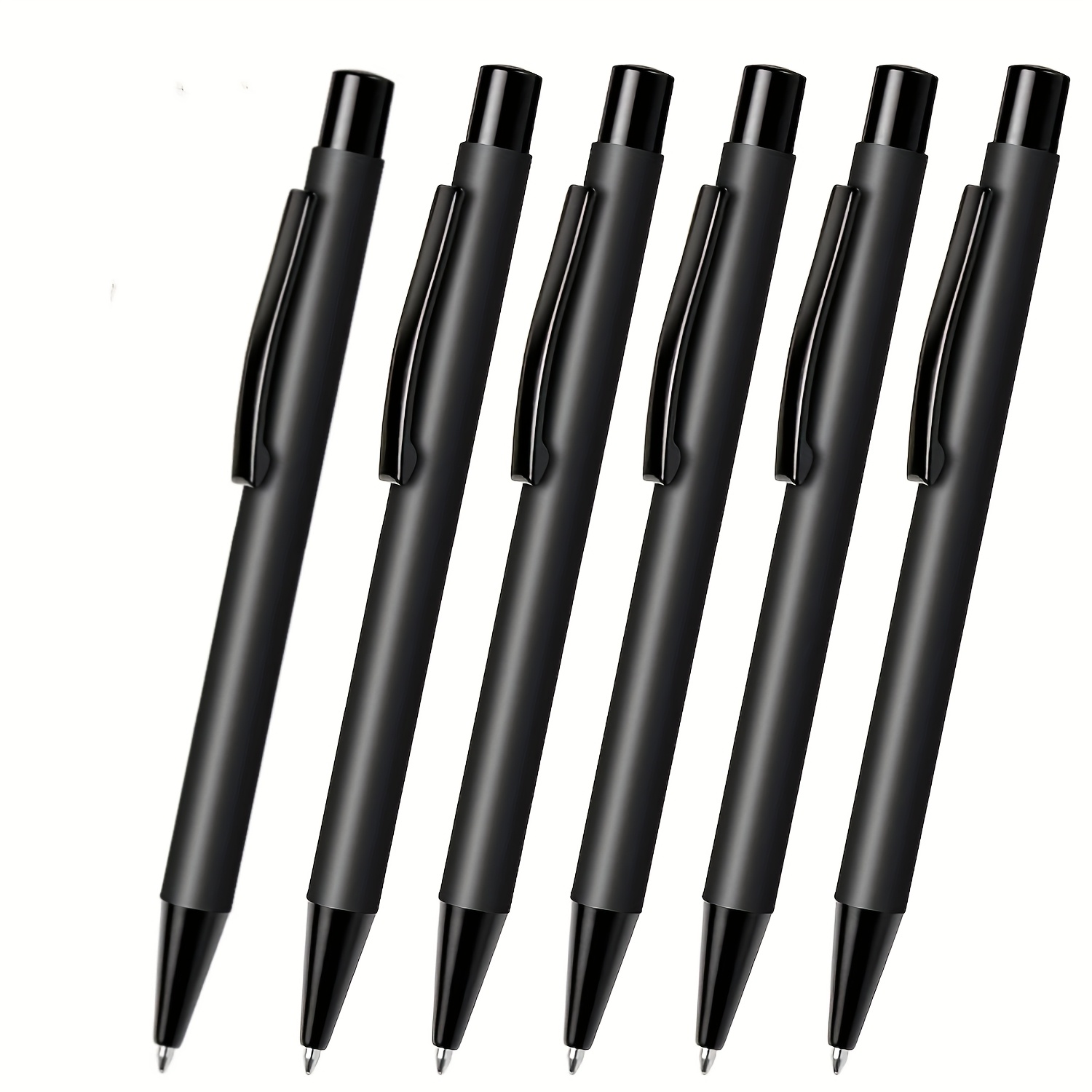 6pcs Black Metal Ballpoint Pens - Retractable, Medium Point (1.0mm), Smooth Writing For Journaling & Business Use, Durable Clip-on Design