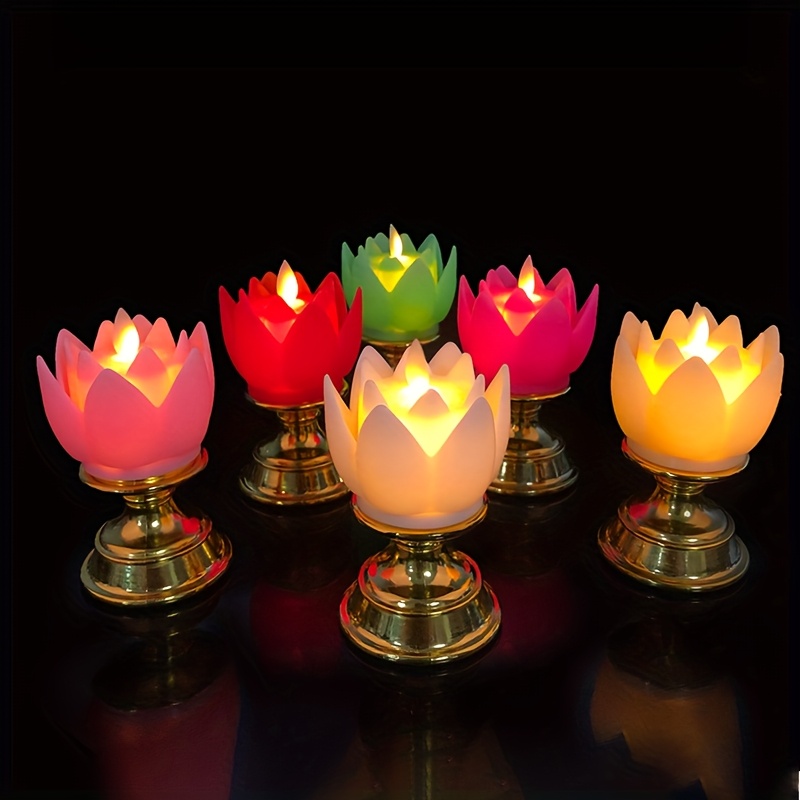 

1 Battery-operated Multicolor Led For Lotus Flower Candle Light With - Realistic Flickering Effect, No , Ceremonies & Home Decor, Candle Holder Decor