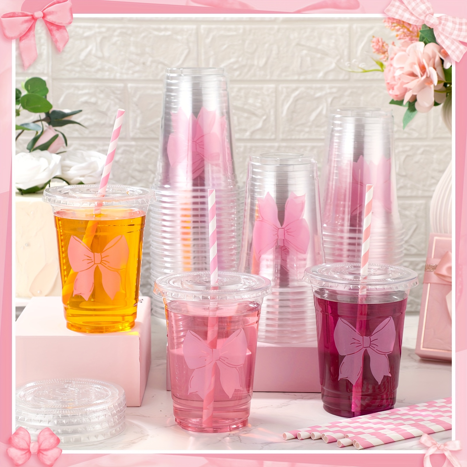 50pcs 16 oz disposable plastic cups straw - Temu