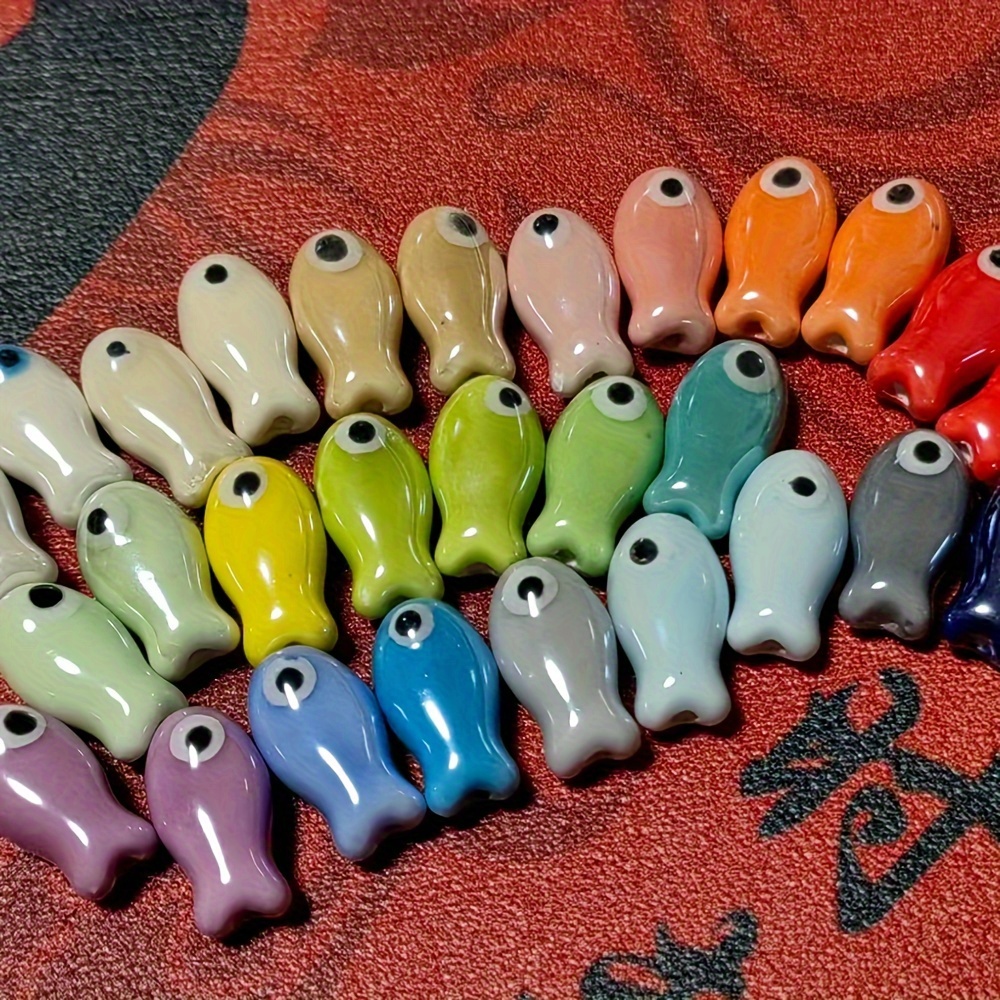 

30pcs Colorful Ceramic Fish Beads, Handmade Diy Charms For Jewelry Making, Assorted Colors Bracelets Necklaces Crafting Accessories