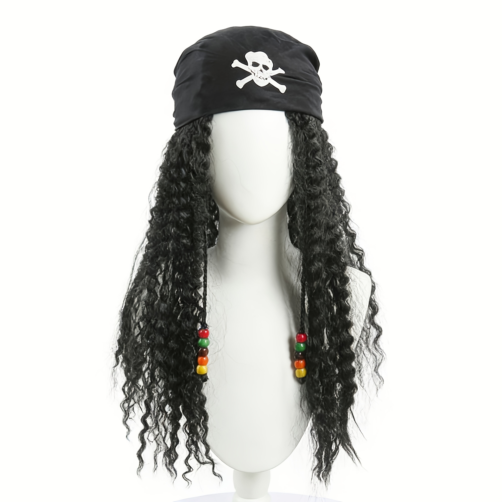 TEMU Pirate Role-play Wig Halloween Captain Wig, Headscarf And Wig Set, Unisex Halloween Costume Additions, Stage Performance Props, Activity