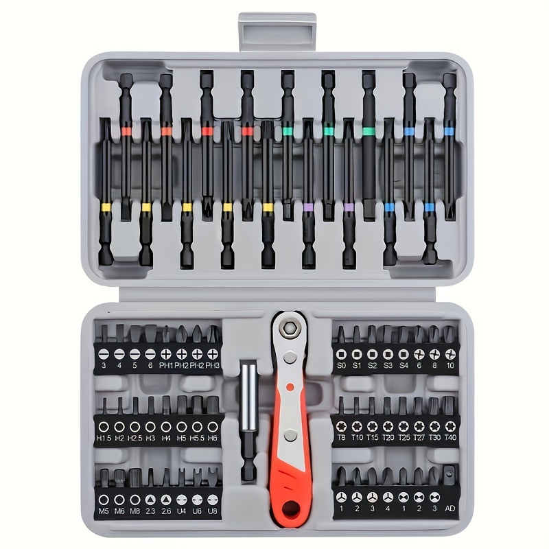 TEMU 68pcs Security Bit Set With Ratchet Wrench - Steel, Includes Bits & Holder For Electric Drills & Screwdrivers