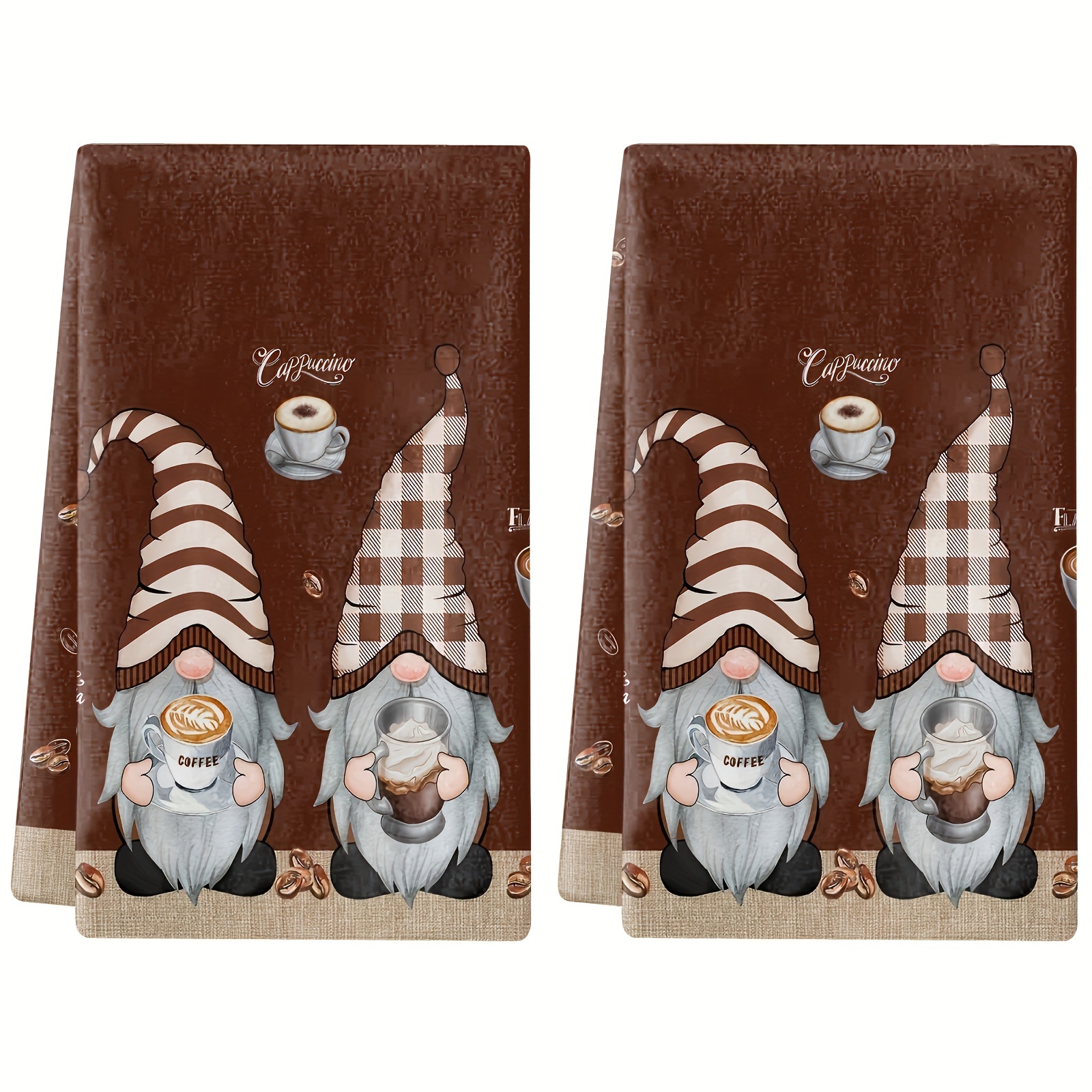 

2pcs, Hand Towels, Coffee Theme Cartoon Gnome Pattern Dish Towels, Soft Absorbent Tea Towels Set, Multipurpose Home Decor Cloths For Kitchen & Bathroom