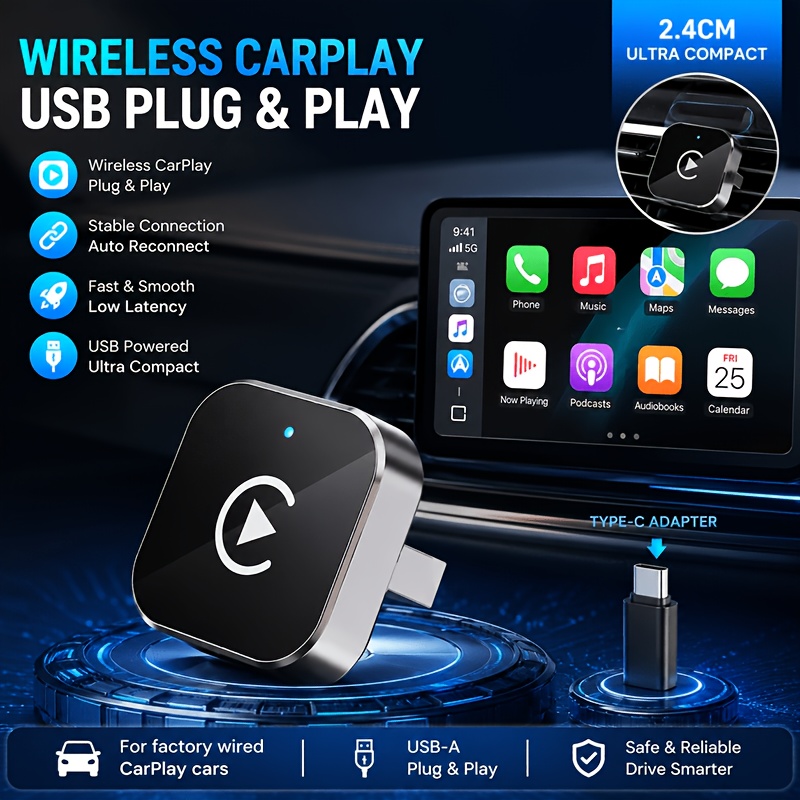 TEMU Adapter For Iphone Devices; Carplay Upgraded To Wireless Version In 2026 Model. Plug And Play, Compact, And Stable Carplay Wireless Adapter