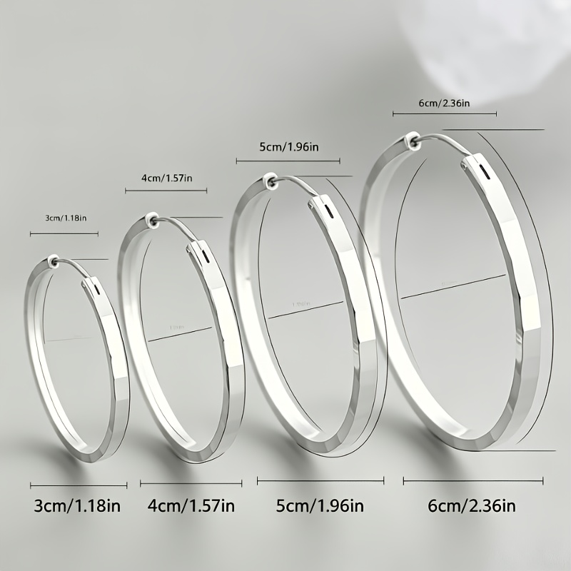 Silvery Square Patterned Circular Earrings, Stylish Gift