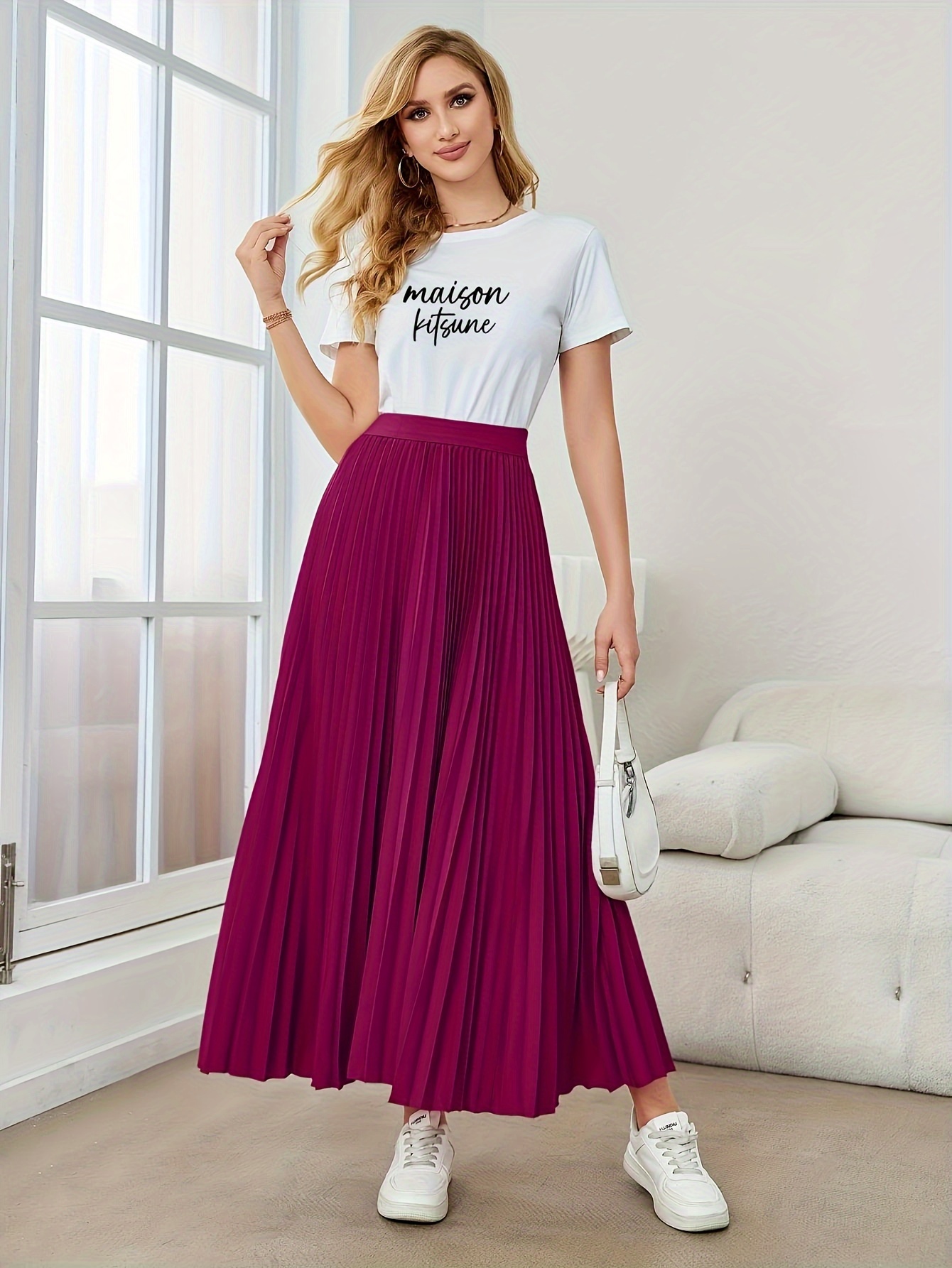 Womens burgundy clearance pleated skirt