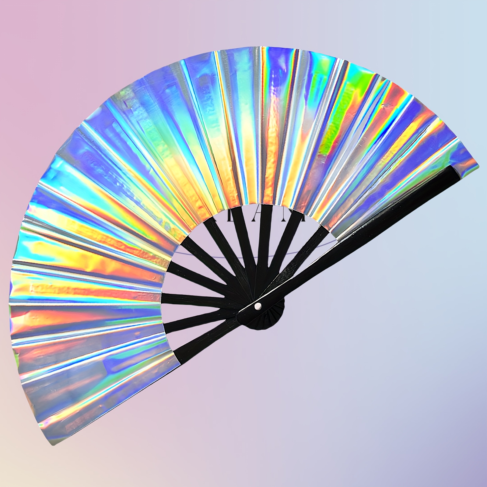 Large Folding Handheld Party Fan - Colorful, Perfect for Festivals, Rainbow Outfits, Disco Parties & Dance, Wooden Material details 9