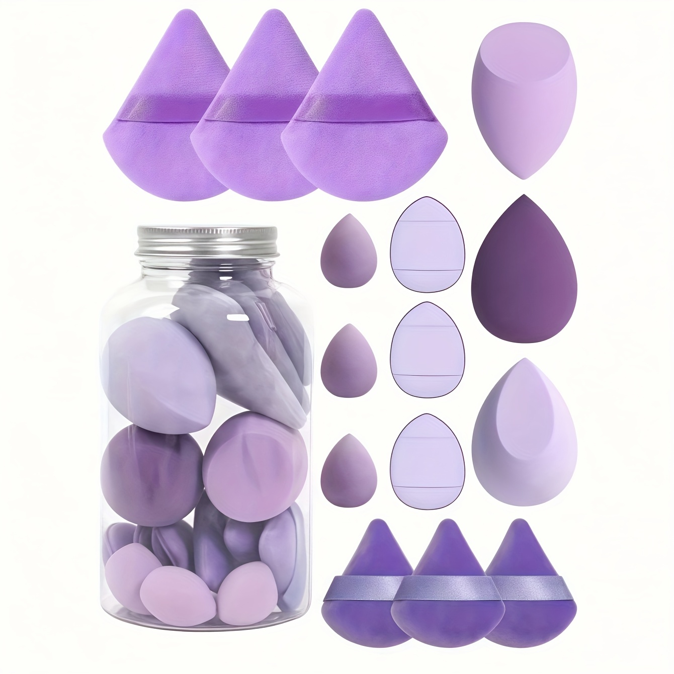 TEMU 15pcs Makeup Sponge Set - 3 Makeup Blenders, 3 Mini Makeup Blenders, 3 Powder Puffs, 3 Mini Powder Puffs, 3 Makeup Sponges, Multipurpose Makeup