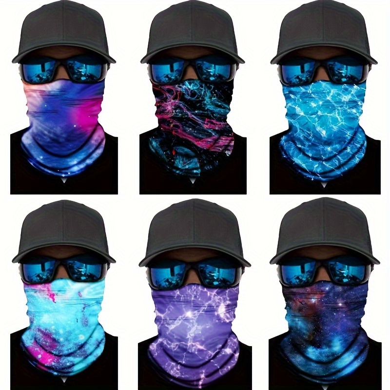 

6pcs Starry Sky Print Tube Seamless Bandanas, Neck Gaiter Shield Scarf Elastic Balaclava Headbands Headwear, Windproof Bandana For Men For Motorcycle Cycling Riding Skiing Party