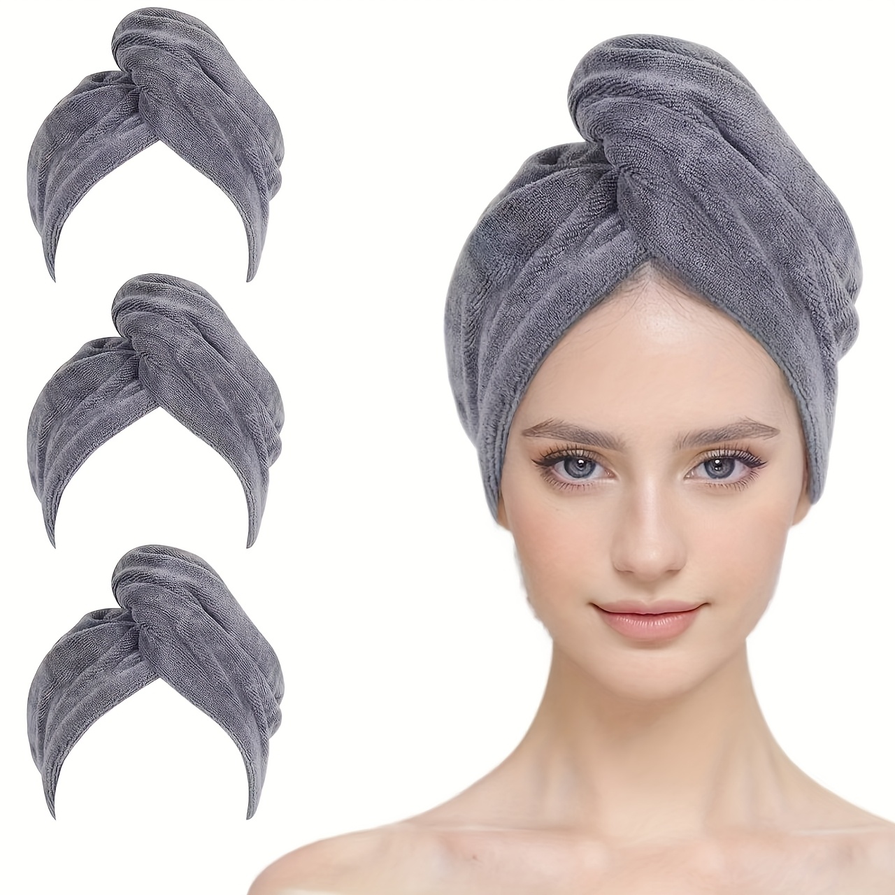 TEMU 3pcs Microfiber Hair Towels - Quick Dry, Super Absorbent Wraps For Women | Modern Bathroom Essentials