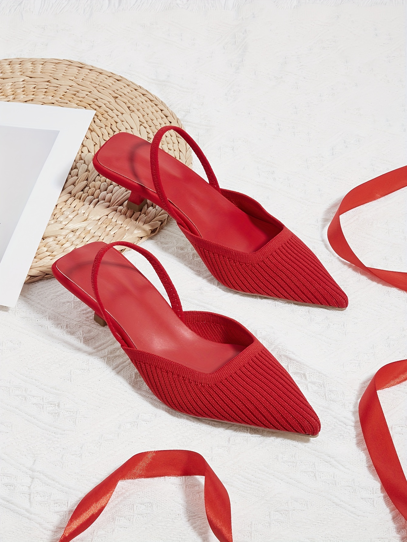 Women's New Style Pointed-Toe Shallow Mouth Sandals, Breathable Fairy-Style Woven Shoes with Kitten Heels, Comfortable Open-Back Flat Shoes for Summer, Women Shoes