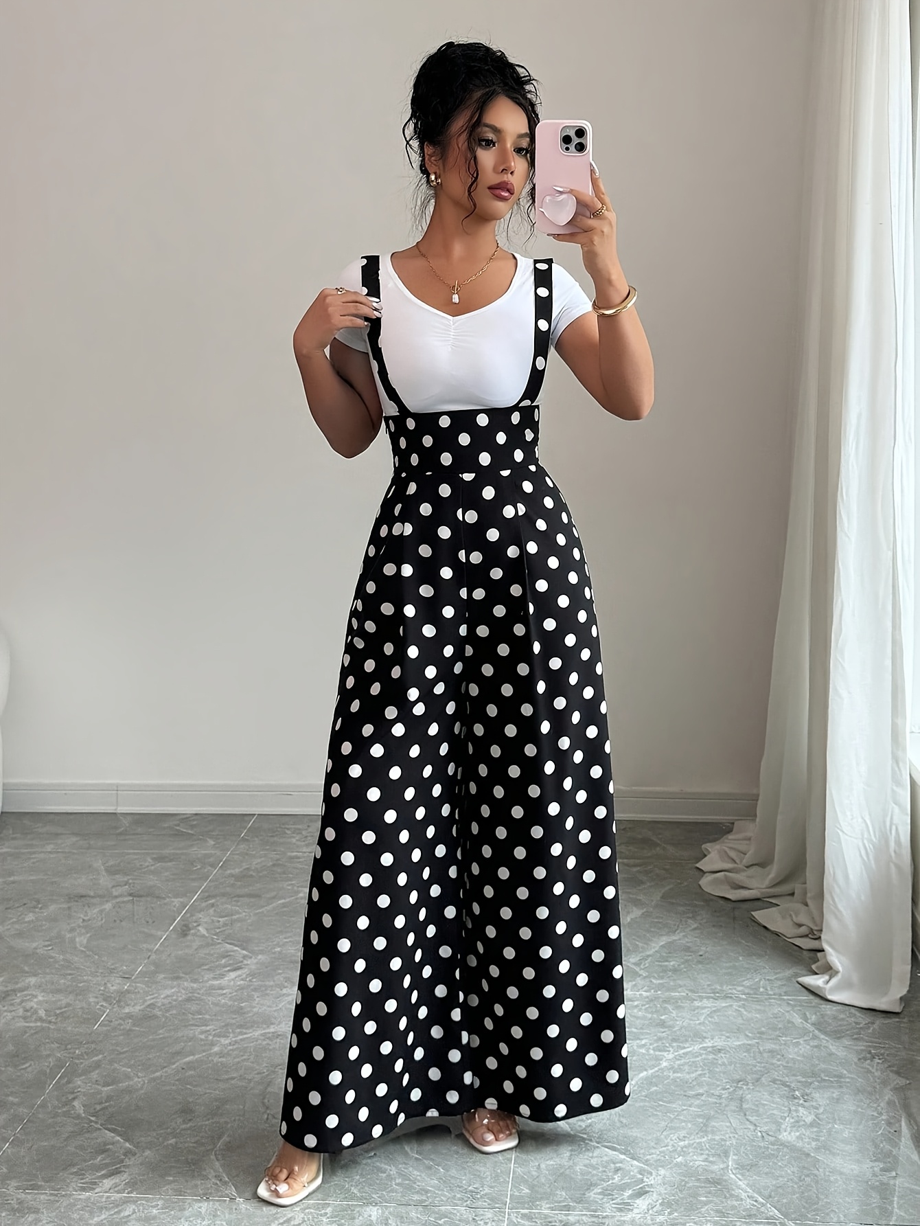 womens polka dot print jumpsuit wide leg romper