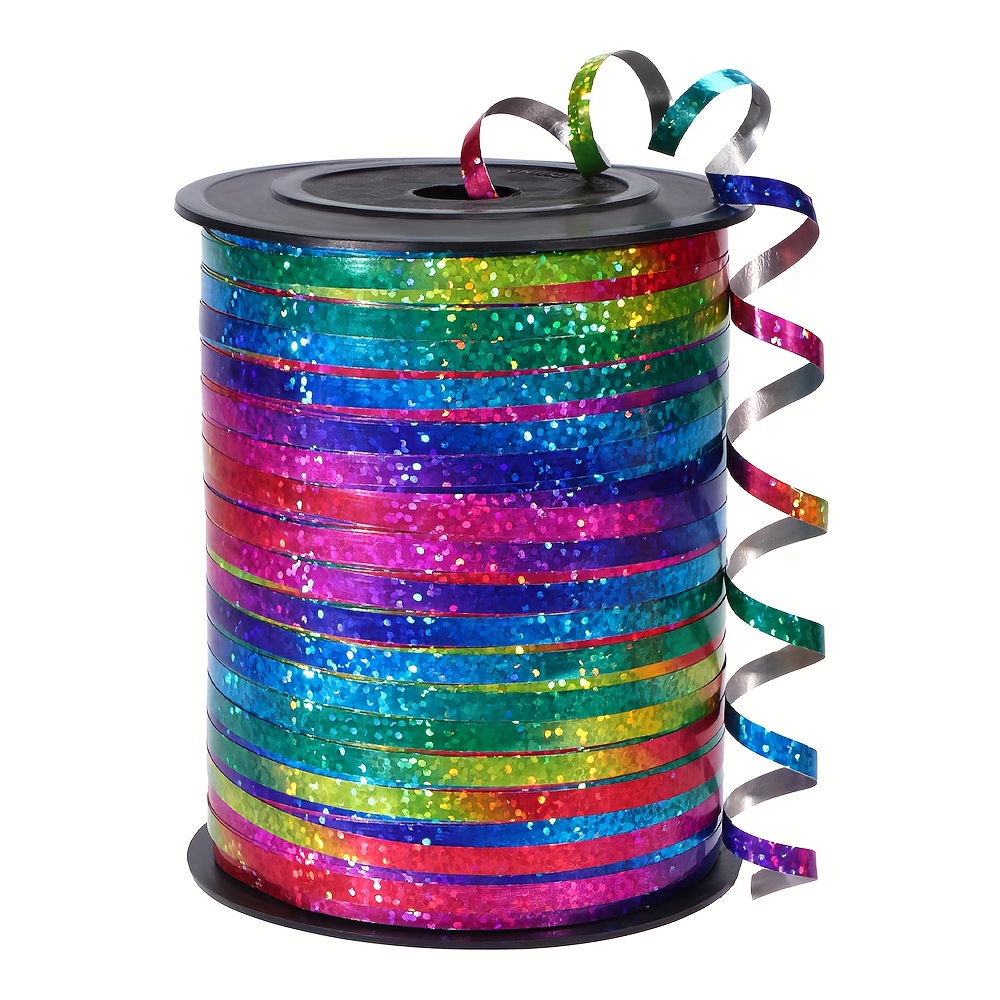 

Holographic Glitter Ribbon Spools 656ft (200m), Shiny Metallic Pink & Multi-color For Gift Wrapping, Party Decorations, Balloons And Crafts