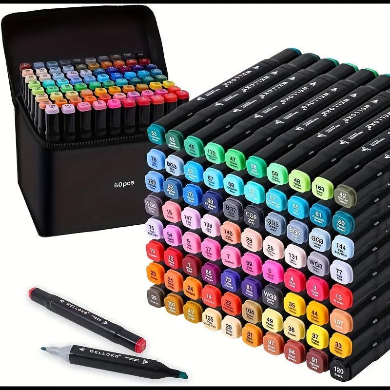 

48 Pcs Dual Tip Art Markers Set - Permanent, Quick-dry Markers For Plastic, Medium Point For Painting, Drawing, Coloring - Versatile Art Supplies For Artists, Designers & Hobbyists