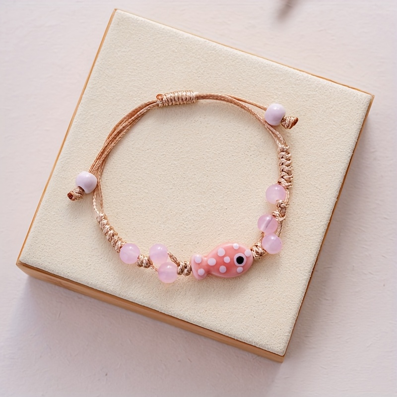 TEMU Pulsera de Cerámica con Peces Coloridos, Joyería Tejida a