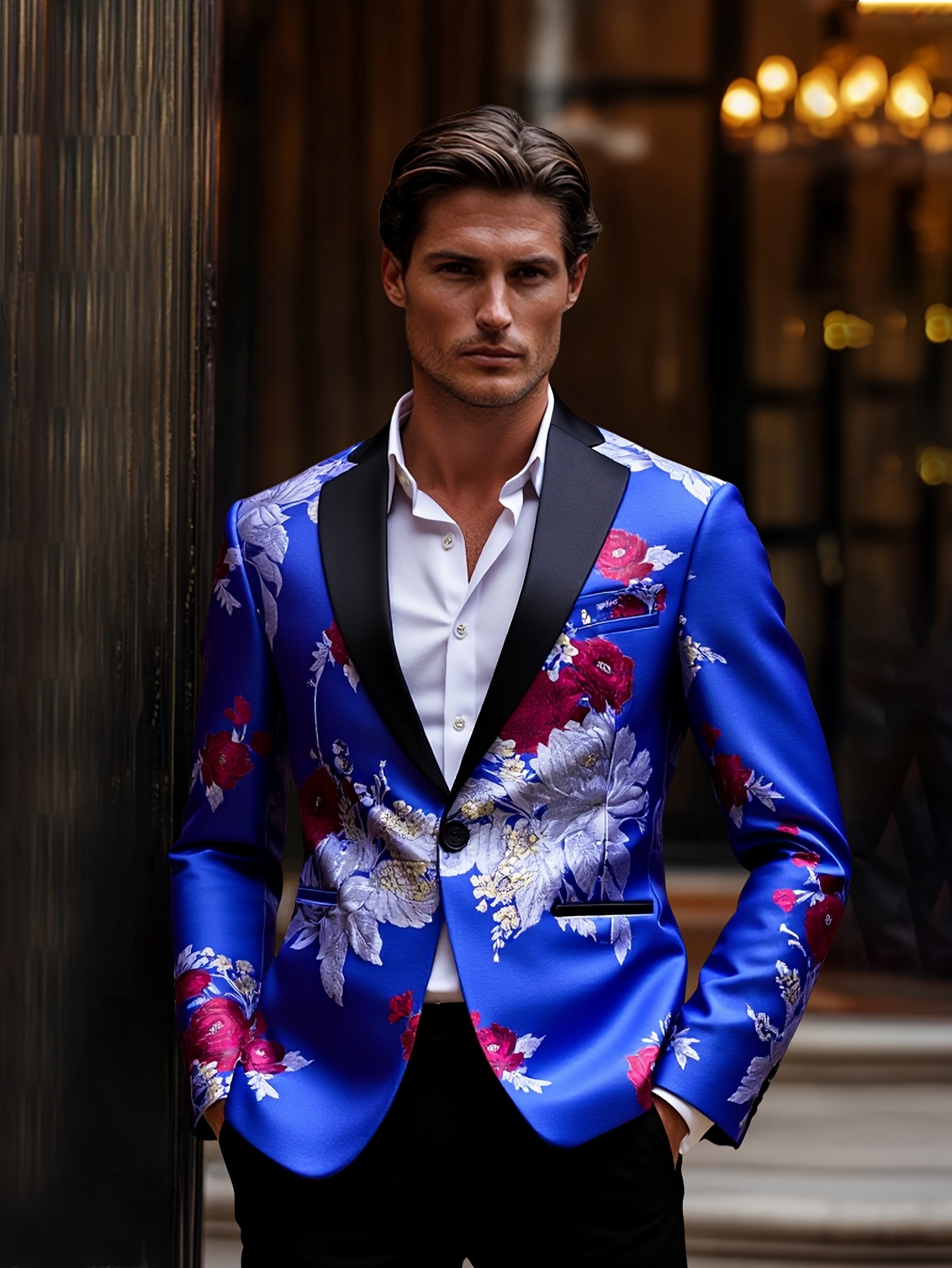 elegant mens blue floral fit suit Temu Australia