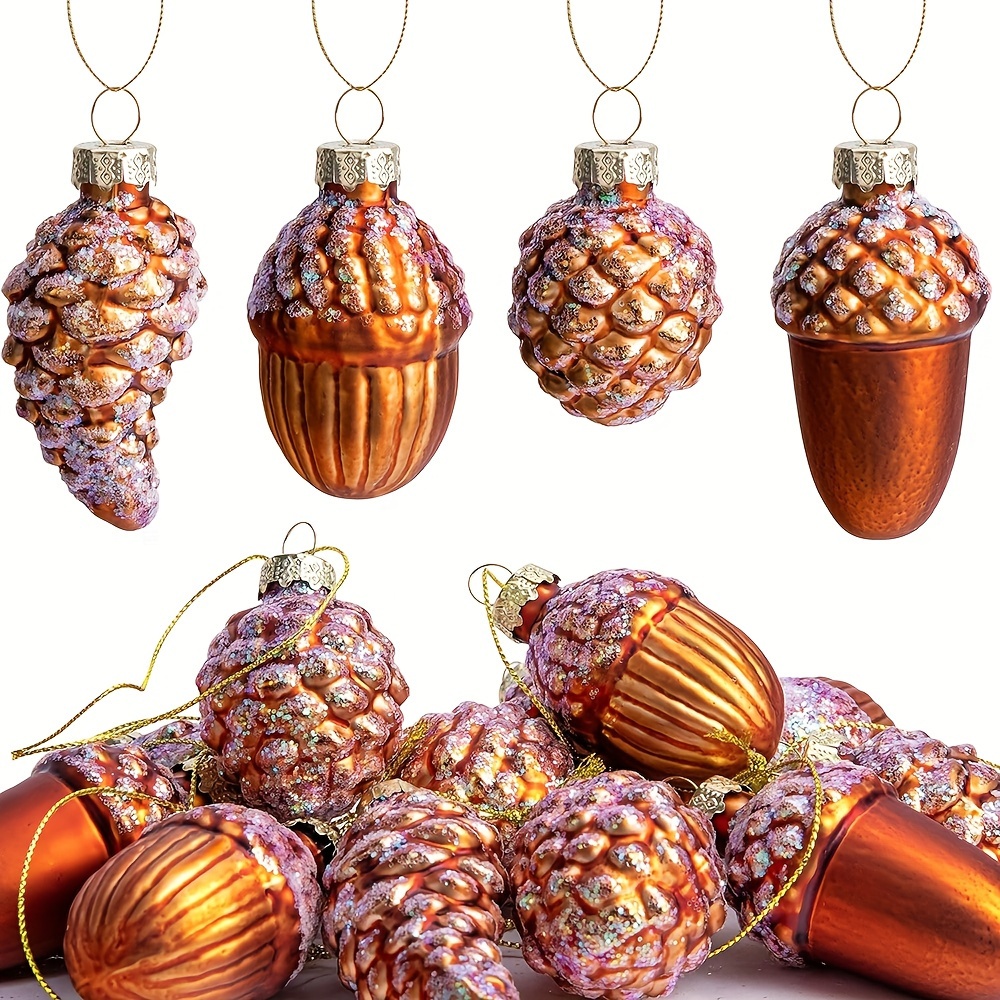 

8-pack Pine Cone Christmas Ornaments - Elegant Handcrafted Blown Glass Decorations For Xmas, Fall, And Thanksgiving Day - Timeless Holiday Decor Without Electricity - Featherless