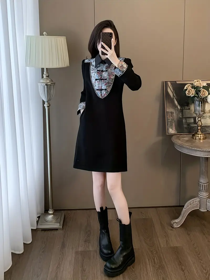 Women's Traditional Chinese Cheongsam Qipao Dress - Elegant * Collar &, A-Line Silhouette with Short/Long Sleeve Options, Hand-Embroidered Black Dress for Chinese New Year, Weddings, Cultural Events ... Women's Traditional Chinese Cheongsam Qipao Dress - Elegant * Collar &, A-Line Silhouette with Short/Long Sleeve Options, Hand-Embroidered Black Dress for Chinese New Year, Weddings, Cultural Events ...
