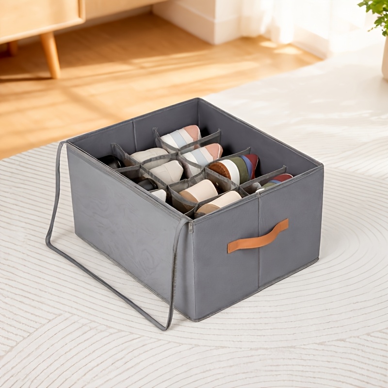 TEMU Foldable Under Bed Shoe Storage Organizer Box Heavy Duty Washable Oxford Fabric Dustproof Container With Clear Window Sturdy Handles Zippers For