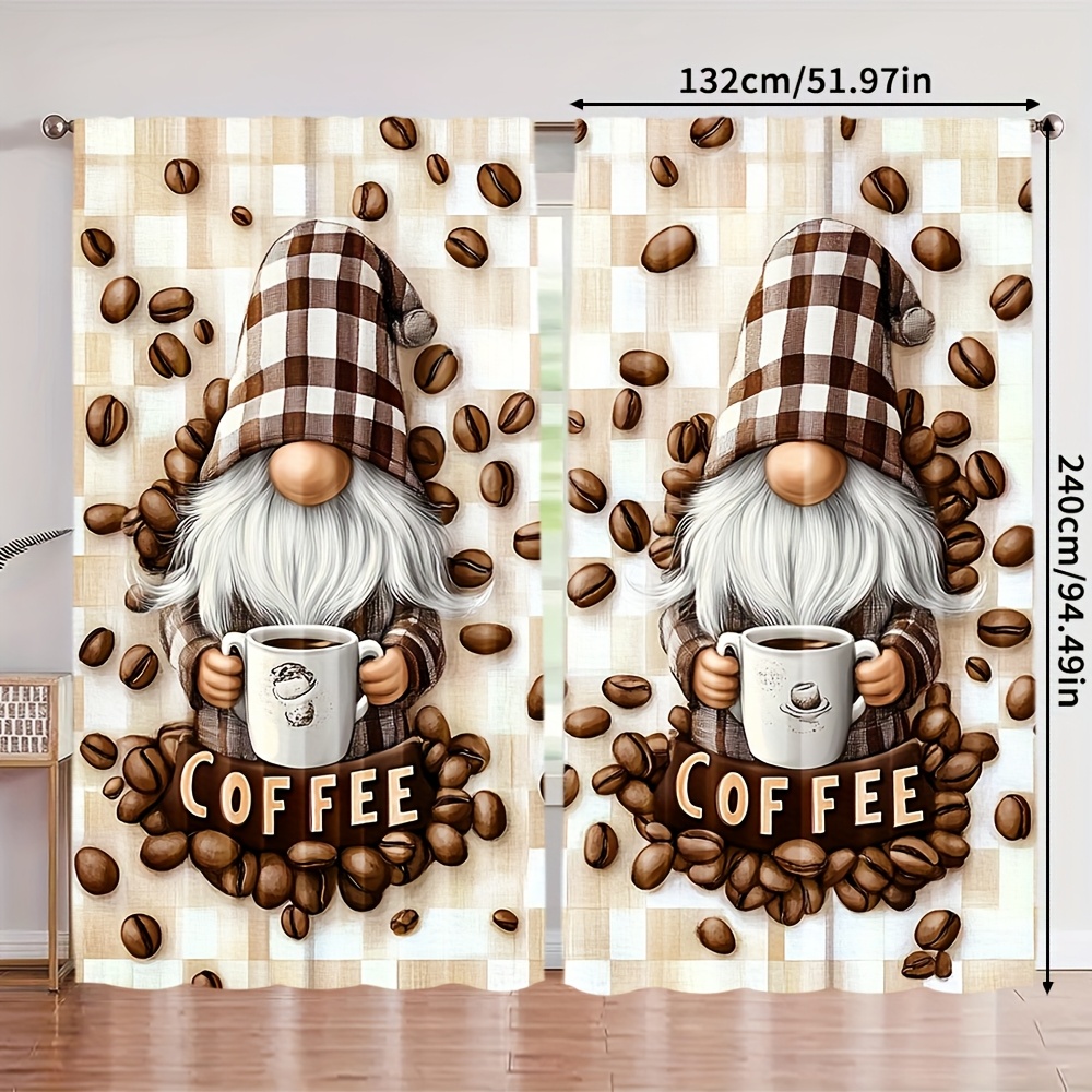 TEMU 2pcs, Curtains Roller Blinds Rustic Vintage Plaid Gnome Durable 100% Polyester Fabric (without Rod,no Movement, No Battery) Thermal Insulation,