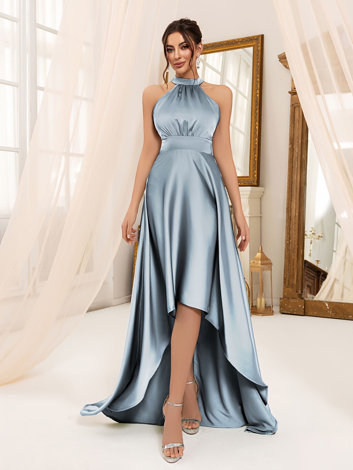 sleeveless bridesmaid dress a solid color an asymmetrical - Temu