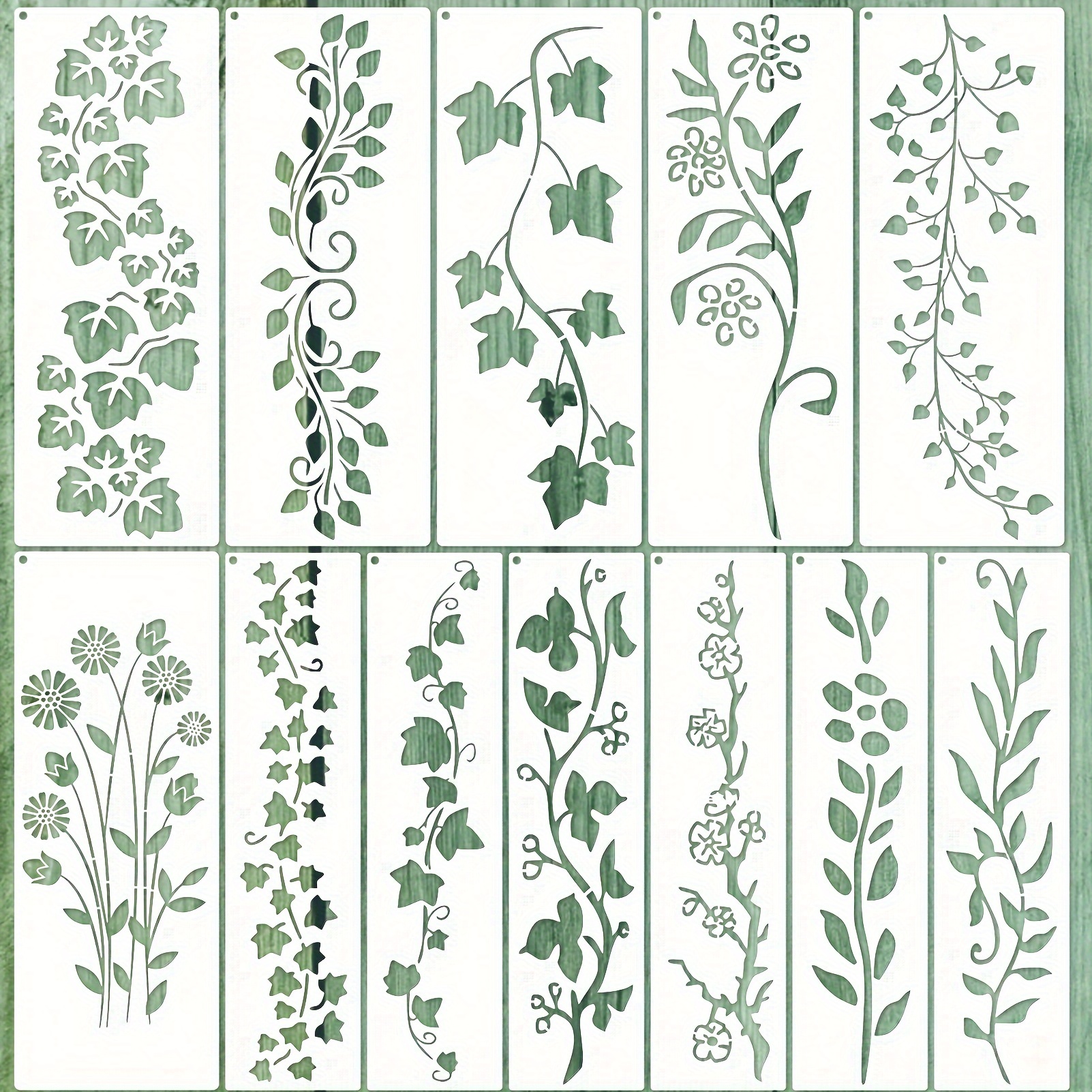 

12pcs Vine Leaf Leaves Floral Spring Stencils For Painting Crafts Reusable Painting Pattern Templates For Diy Scrapbook Sign Shirt Canvas Wall Furniture Floor Adorn