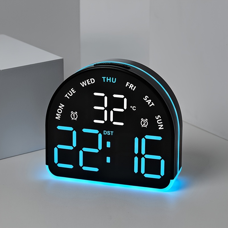 TEMU Alarm Clock With Temperature, Date, Day Display, Dual Alarm, Usb Powered, , Electronic Desk Clock, 4 Brightness Levels, 12/24h, Ideal For