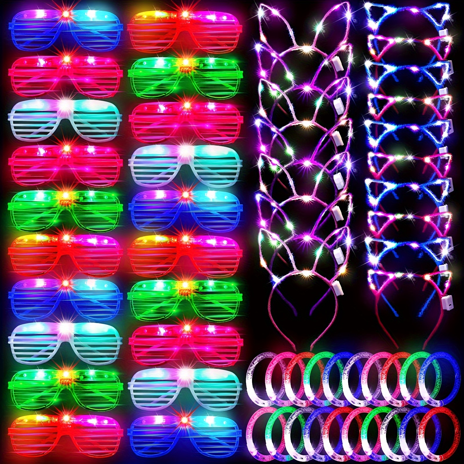 

60 Pieces Glow In The Dark Party Supplies Led Light Up Toy Party Favors Includes 20 Led Shutter Glasses, 20 Glow Headbands, 20 Led Glow Bracelets, Neon Party Favors For Glow Party, Birthday