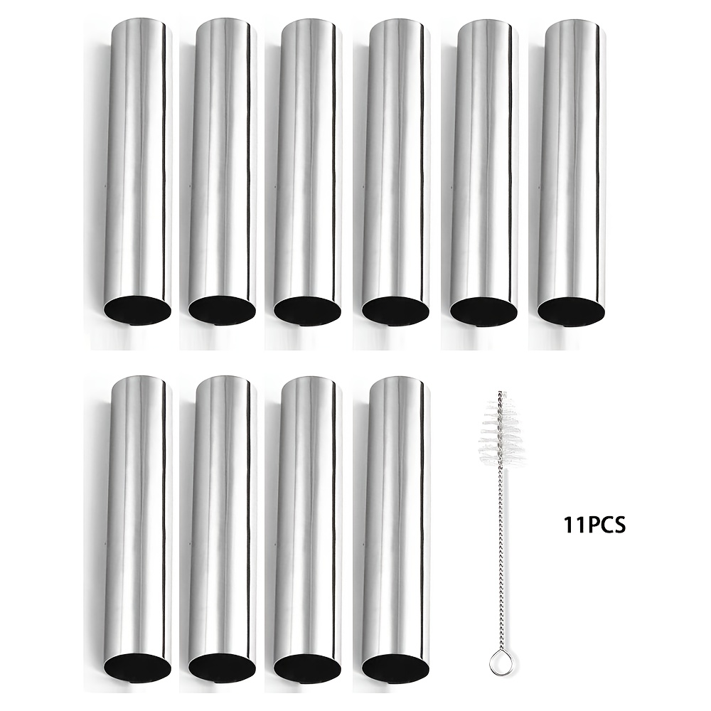 Image of 11pcs Tube Set With Cleaning Brush, Stainless Steel Tube Baking Mold For Danish Pastries, Croissant Shells, Ice Cream Muffins, , And Cream