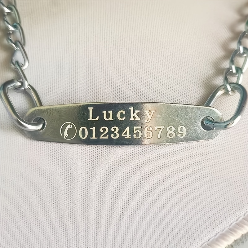 TEMU Custom Engraved Iron Chain Dog Collar, Steel Chain P-chain Metal Choker For Labrador, Rottweiler, Golden Retriever, Malamute, And Other Large,