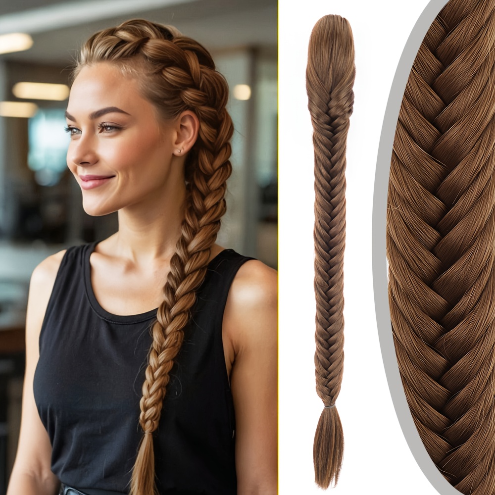 TEMU Brown Long Hair, Ponytail, Fishbone Braided Ponytail, Synthetic Fiber Ponytail, Convenient To Wear, Suitable For Women To Increase Hair Volume And Extend Hair