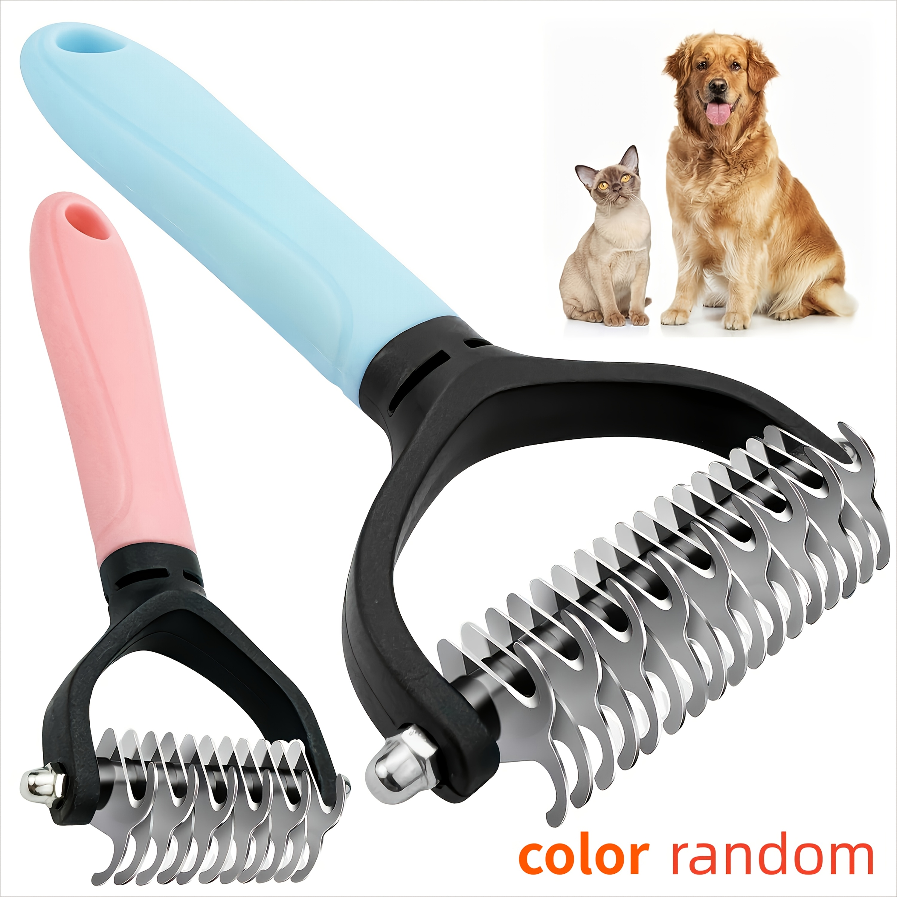 TEMU 2pcs Set, 1 Large And 1 Small, Random Color, Stainless Steel Pet Detangling Comb, Double-sided Pin Comb Deshedding Tool, Suitable For Cats And
