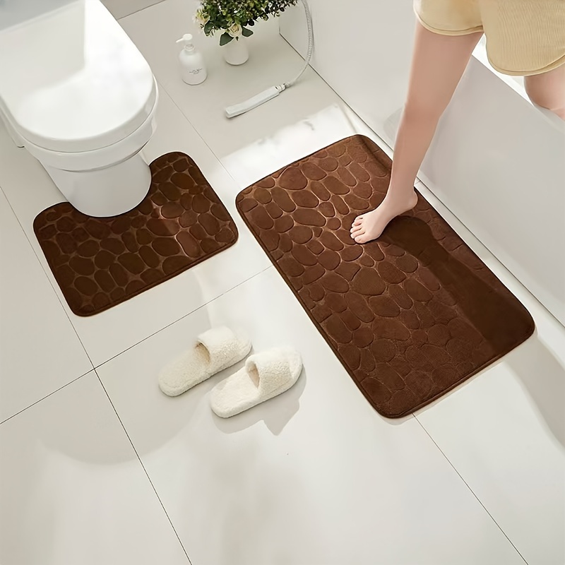 

Ensemble de 3 Tapis de Salle de Bain en Mousse à de - Antidérapant, & Confortable, Tapis de Toilette en de U avec Motif de Pierre - pour la Décoration et les Accessoires de Salle de Bain