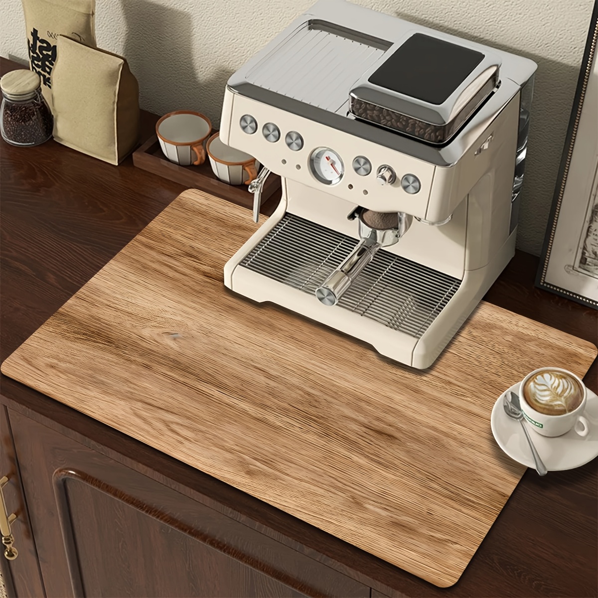 TEMU 1pc Modern Washing Machine Absorbent Mat, Dryer Table Protector - Wood Grain Printed Pattern - Washing Machine Lid Pad, Coffee Machine Mat,
