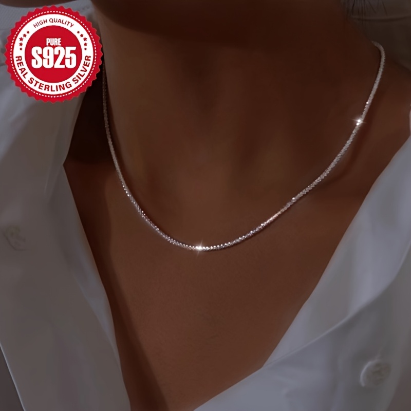 S925 Silver Women' Starry Night Necklace Plain Chain 40cm X 5cm 2.5g Low-allergy