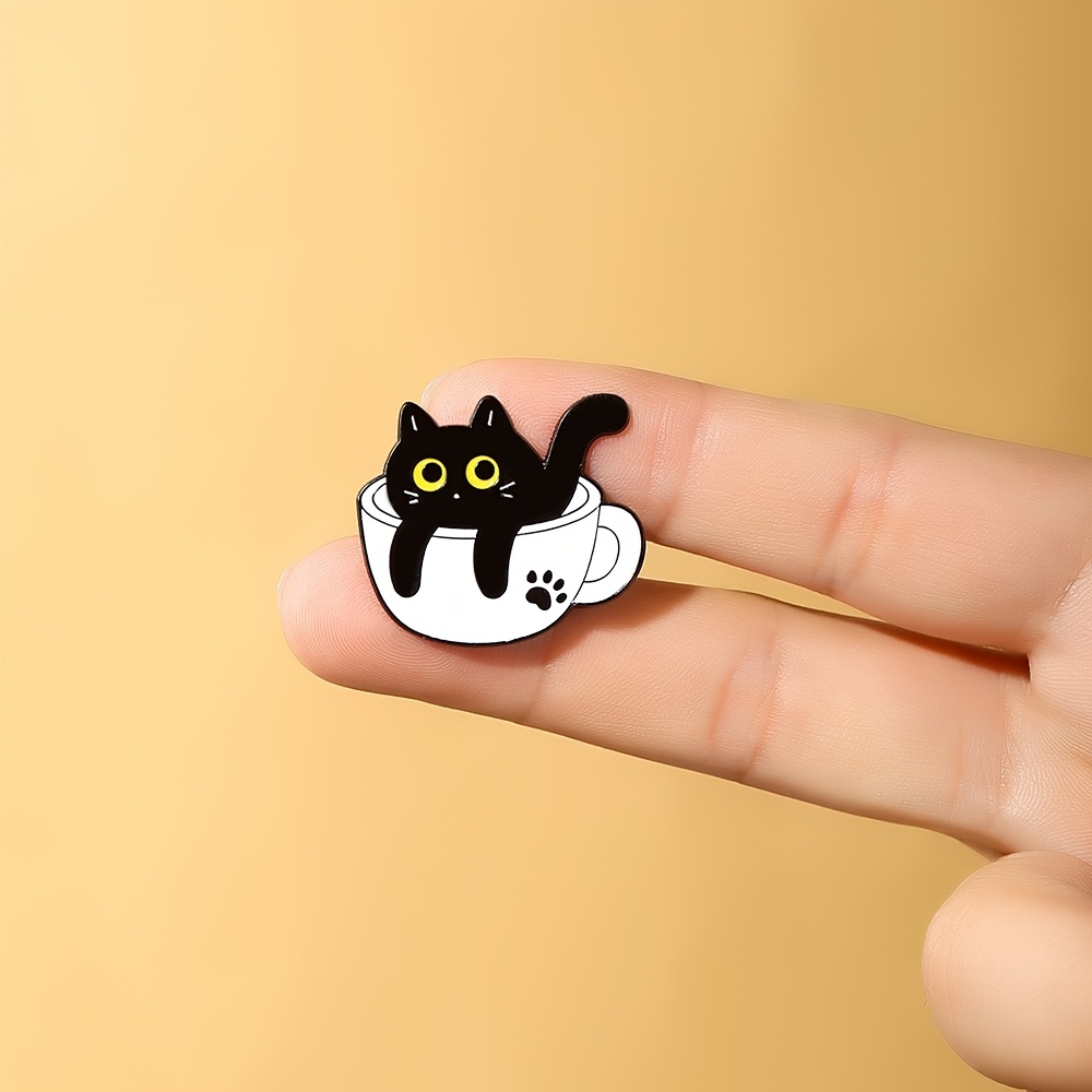 TEMU Black And White Cartoon Black Cat Enamel Badge, Milk Box Coffee Cup Creative And Fun Container, Cat Pin, Cat Lover Gift, Bag Accessory, Niche