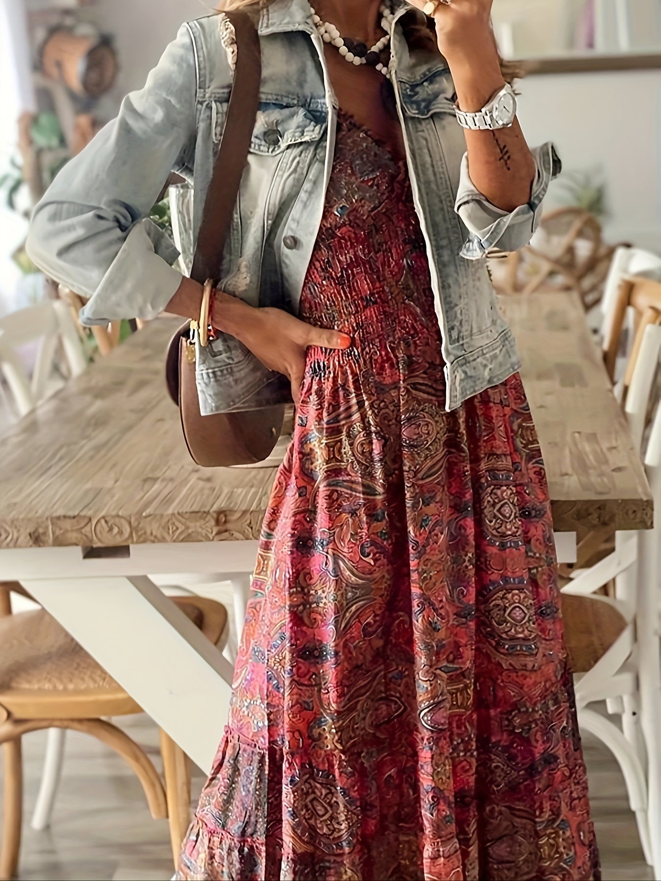 paisley print ruched trim v neck dress short - Temu